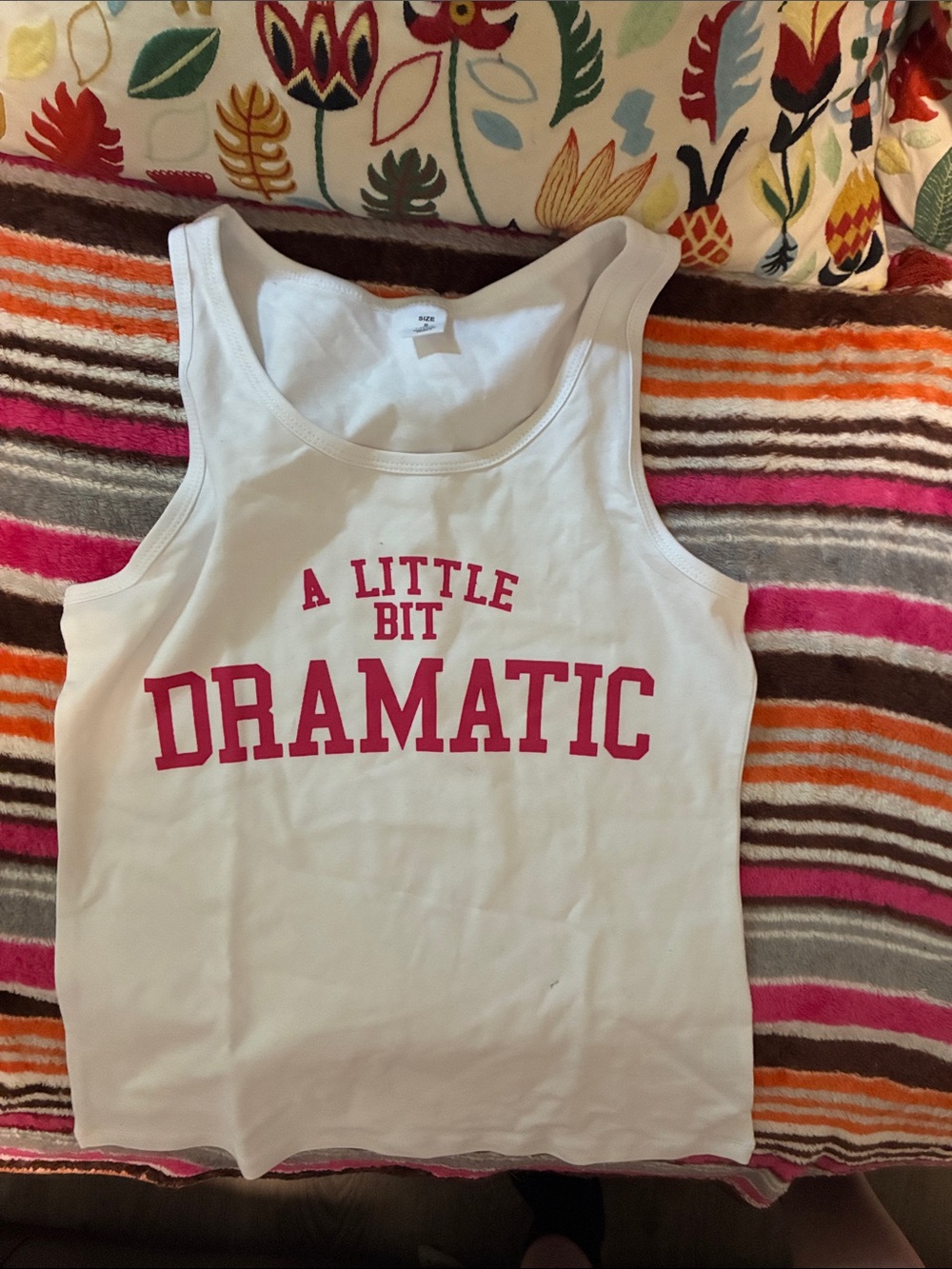 White Tank Top with Pink "A Little Bit Dramatic" Graphic Mean Girls